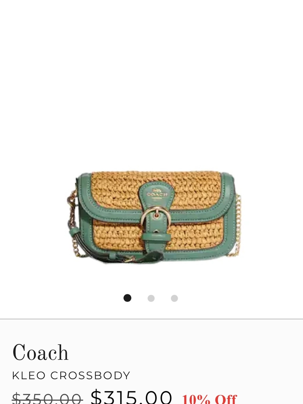 Coach Kleo Crossbody in Green and Natural Straw